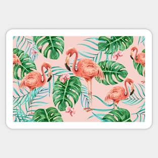 Flamingos and Monstera Leafs Sticker